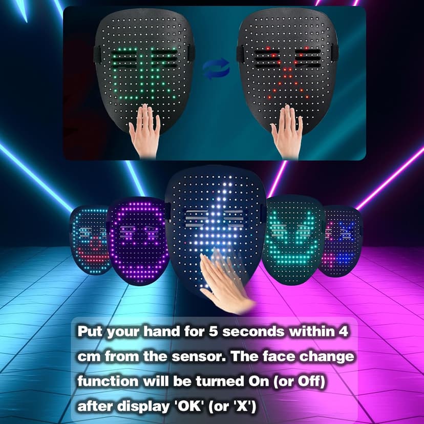50+ Glowing Patterns for Halloween Costume, Christmas Cosplay, Birthday Party, Adjustable Strap Fits Kids Boys Teens Ages 5+ MOYACA Led Mask Light up Mask Gesture Sensing, Kids Cool Toys Men Boys Gift B09ZY7WY8P