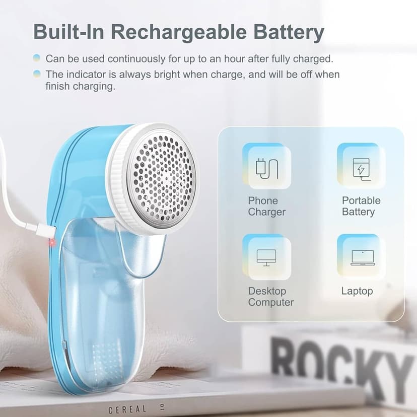 Fabric Shaver, Lint Remover for Clothes, Electric Lint Remover with 3 Replaceable Blades, Removes Fabric Pills, Rechargeable Sweater Defuzzer Pill Remover, Depiller Effectively Remove Pills (Blue)