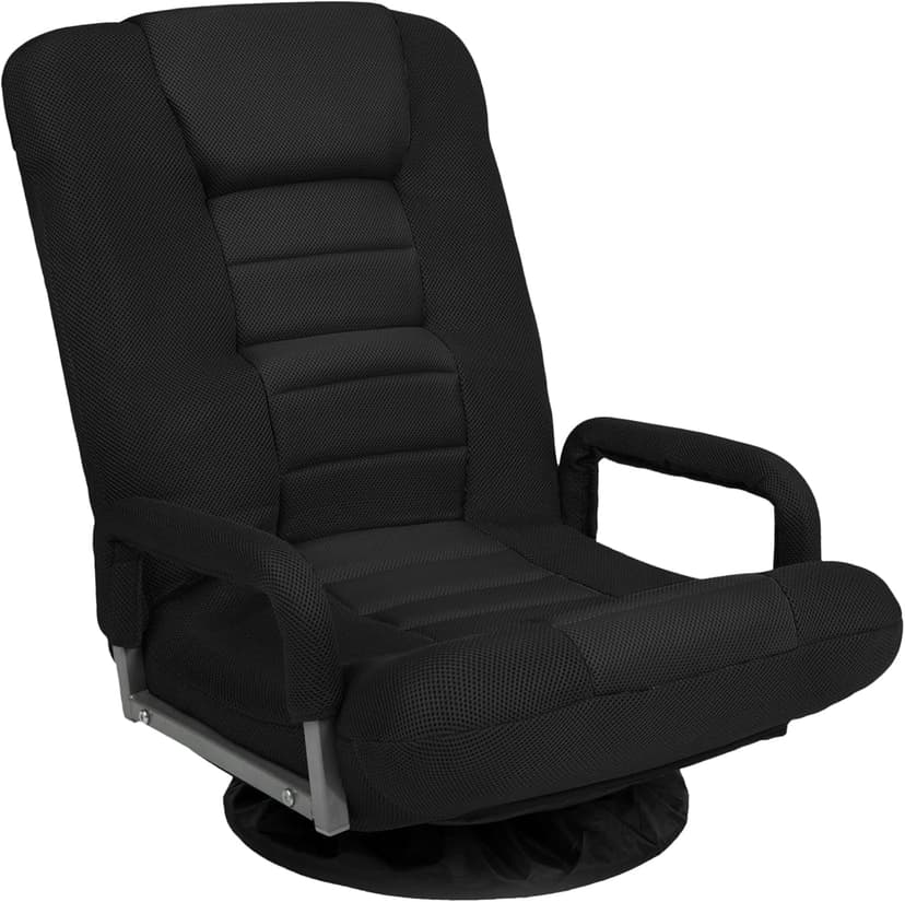 Best Choice Products Swivel Gaming Chair 360 Degree Multipurpose Floor Chair Rocker for TV, Reading, Playing Video Games w/Lumbar Support, Armrest Handles, Adjustable Foldable Backrest - Black/Black