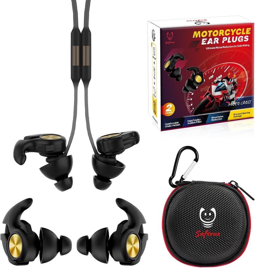 Motorcycle Ear Plugs with Lanyard, Wind Noise Reduction Keep Comms Clear & Comfort Under Helmet, Reusable Earplugs for Motor, Motorbike, Touring, Racing, Riding - 2 Sizes Hearing Protection, 27dB