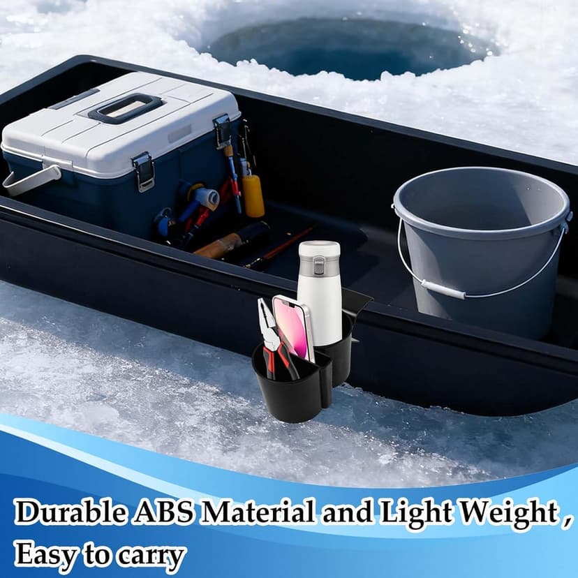 Upgraded Ice Fishing Sled Phone,Drink and Tool Holder 3 in 1 Plastic Ice House Sled Rod Holder Hands-Free Ice Fishing Bucket Holders Rack Gear Accessories Sturdy for Ice Sled Men Birthday Gift Black