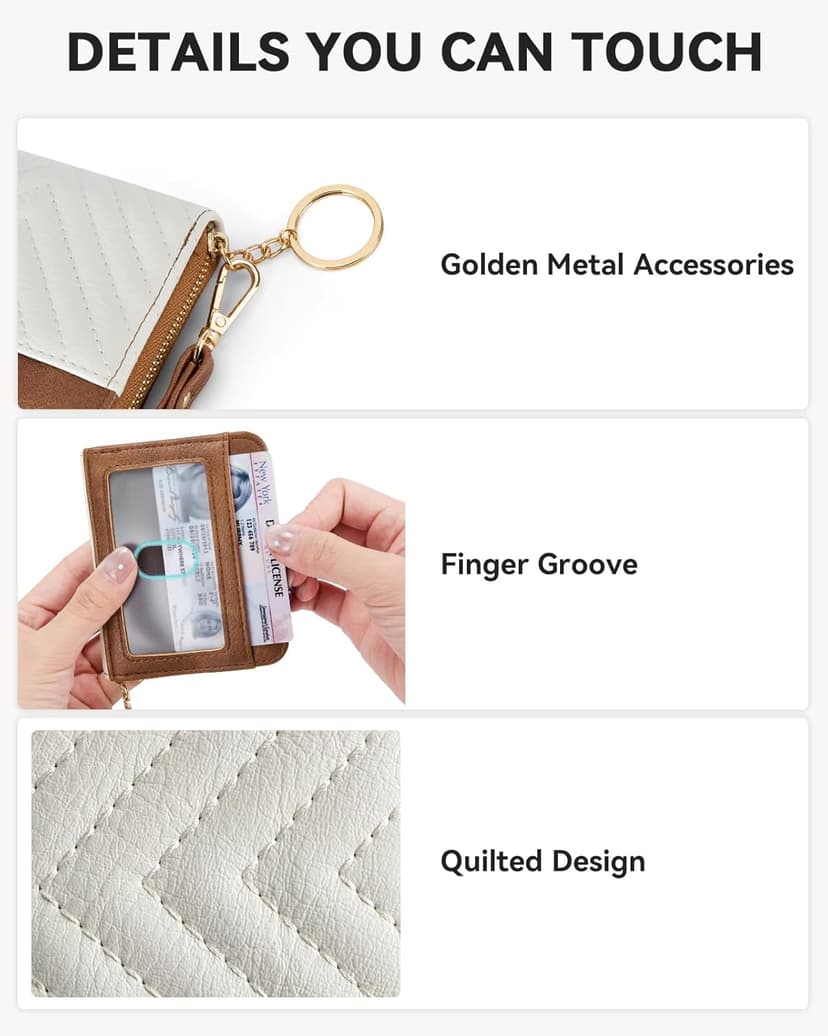 BOSTANTEN Credit Card Holder Wallet RFID Blocking Leather Small Wallet for Women Zipper Keychain Wallet with Wristlet Beige＆Brown