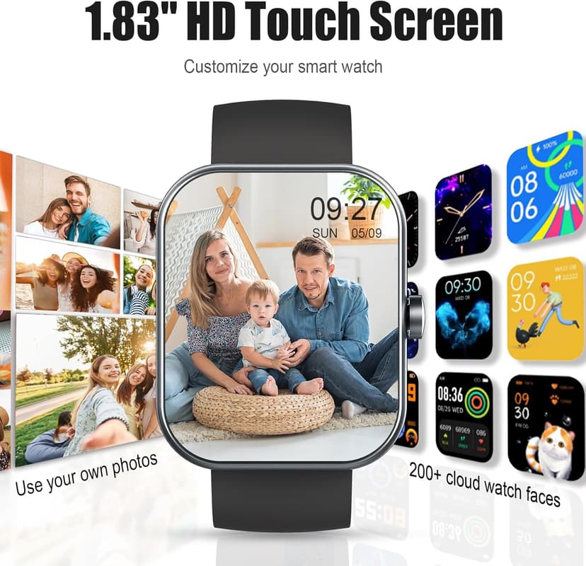 Smart Watch for Men Women (Answer/Make Call), 2025 1.83" HD Touchscreen Fitness Tracker, 110+ Sport Modes, Fitness Watch with Heart Rate/Sleep Monitor/Step, IP68 Waterproof Smartwatch for Android iOS