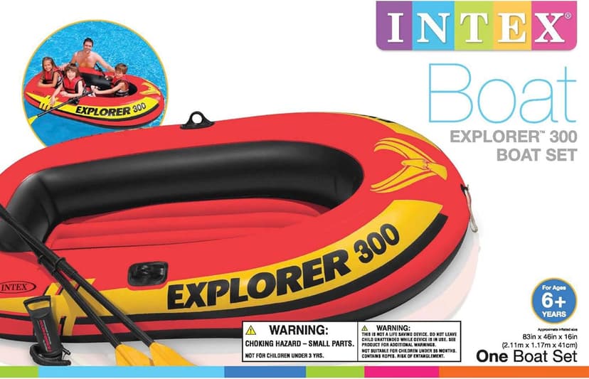 INTEX Explorer Compact Inflatable Boat Series: Dual Air Chambers – Welded Oar Locks – Grab Handles – Bow Rope – Sporty Design