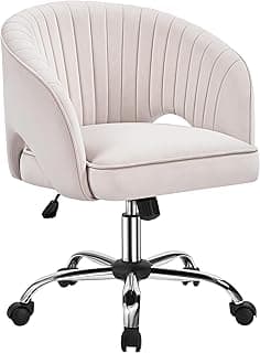 Yaheetech Cute Desk Chair Velvet Vanity Chair with Wheels Home Office Upholstered Modern Swivel Armchair with Tufted Barrel Back for Study, Vanity, Bedroom Cream