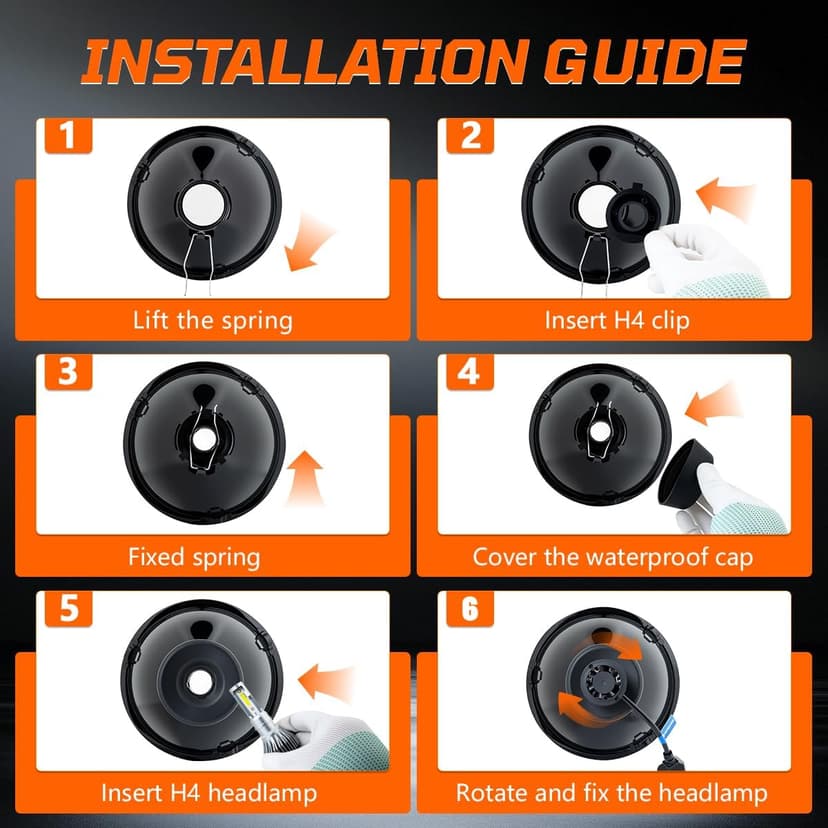 H4/9003 LED Headlight Bulbs + 7 Inch H6024 Glass Round LED Headlight Housing,Halogen Sealed High Low Dual Beam,Original Classic Look Conversion Pair Kit Pair