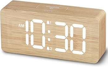 uscce Wooden Digital Alarm Clocks for Bedrooms: Dimmable Dual Alarm Clock with Large Numbers for Bedside Desk - Loud Alarm for Heavy Sleepers with Volume Control - Wood Decor & Gifts
