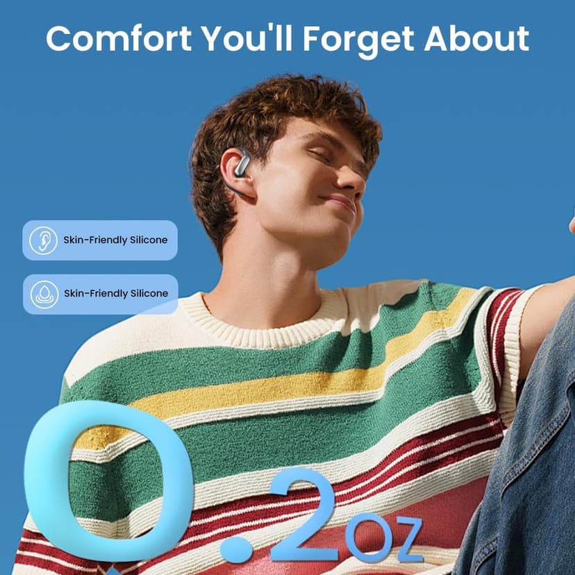 Piluyaa Open Ear Earbuds Bluetooth AI Ear Buds 60Hrs Playtime Wireless Over Headphones with Earhooks IPX7 Waterproof Touch Control Air Conduction Sport Headsets Earphones for Workout Running Black