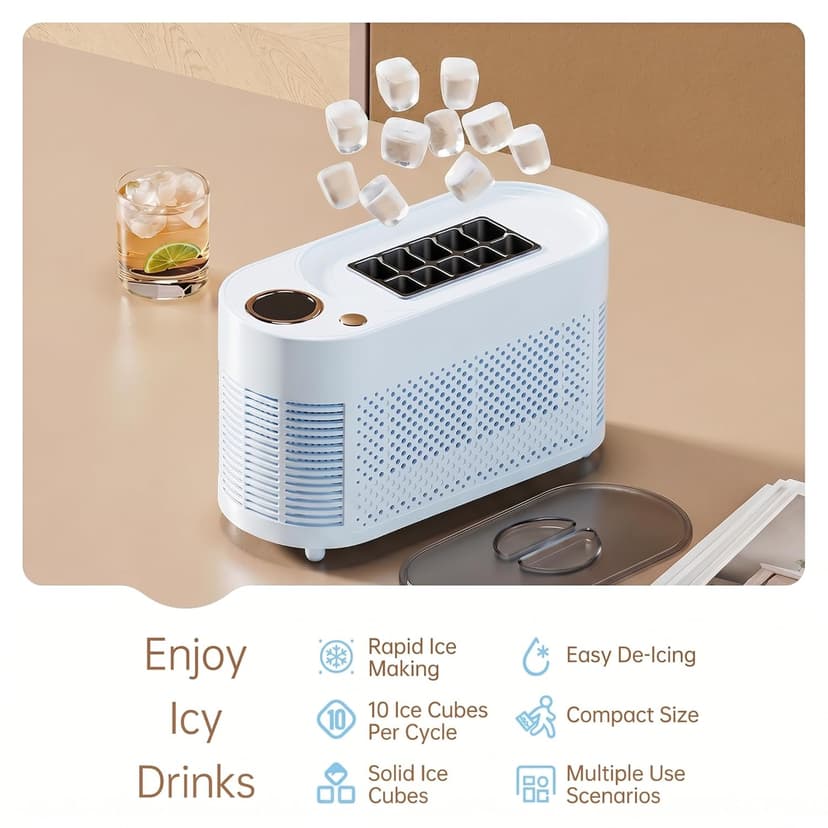 Portable Ice Maker, 12V DC Mini Car Ice Maker, Makes 10 Cubes in 15-20 Mins, with Cigarette Lighter for Trips, Camping,(Adapter Needs Separate Buy 5.5x2.1mm F to 5.5x2.5mm M Converter) (Blue)