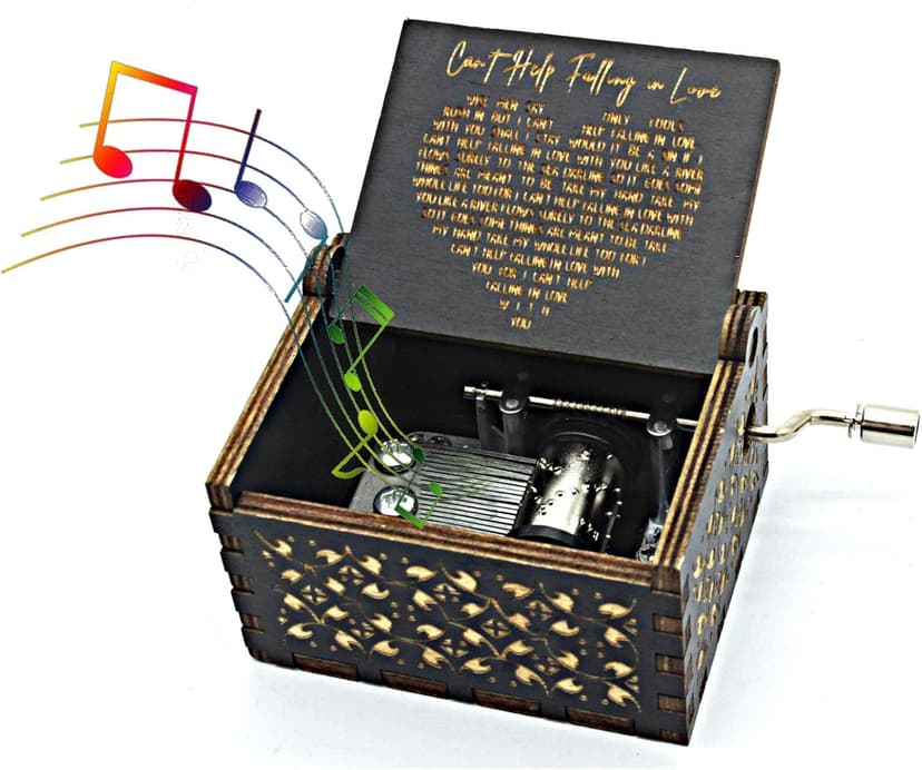 Can't Help Falling in Love Wood Music Box, Antique Engraved Musical Boxes Case for Love One Wooden Music Box - Gifts for Lover, Boyfriend, Girlfriend, Husband, Wife (Black)