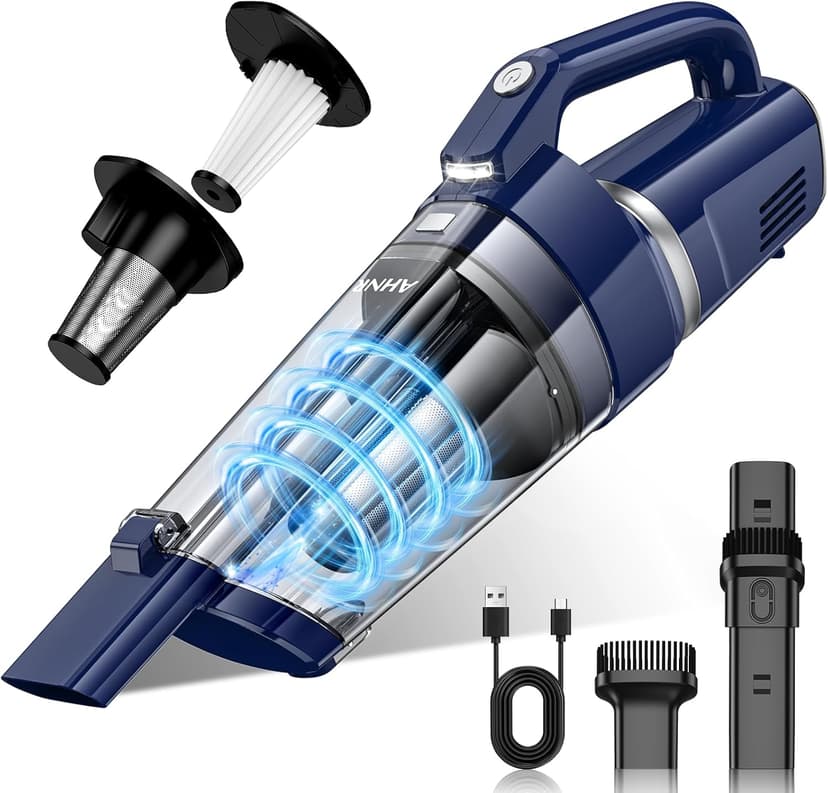 AHNR Handheld Vacuum Cordless, 16000PA Powerful Suction Hand Held Vacuum Dust Busters Cordless Rechargeable with LED Light & 2 HEPA Filters, Portable Car Vacuum Cleaner High Power for Car Home Office