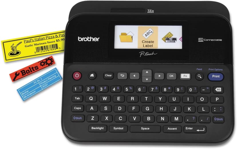 Brother P-touch Label Maker, PC-Connectable Labeler, PTD600, Color Display, High-Resolution PC Printing, Black, Black/gray
