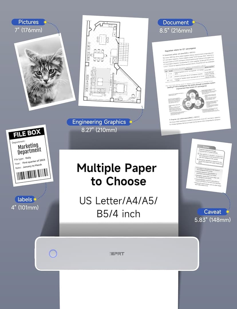 iDPRT MT610 Pro Portable Thermal Printer, 300DPI HD Mobile-Travel-Printers, Inkless-Wireless-Small-Printer for Home Use, Office, Vehicles, Bluetooth Printers Supports 8.5" x 11" US Letter&A4&A5, White