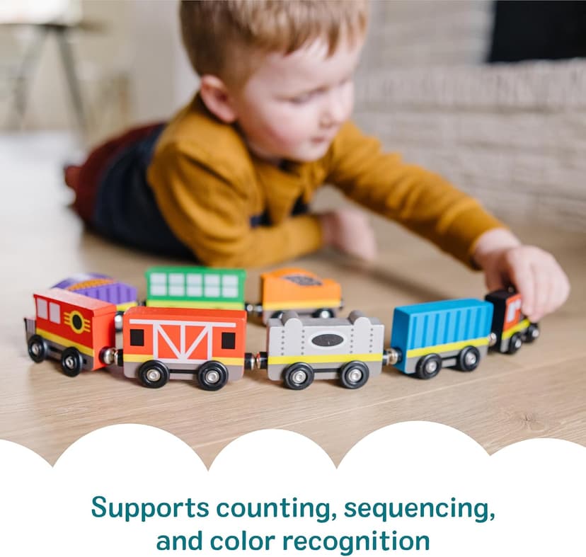 Melissa & Doug Wooden Magnetic Train Cars - 8 Piece Educational and Skill-Building Wooden Toy for Boys and Girls