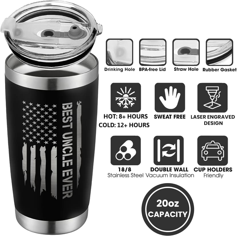 Gifts for Uncle from Niece, Nephew - Uncle Gifts - Fathers Day Gift - Father's Day, Birthday, Christmas Funny Gift for Men Him from Niece, Nephew, Kids - 20 Oz Stainless Steel Coffee Tumbler