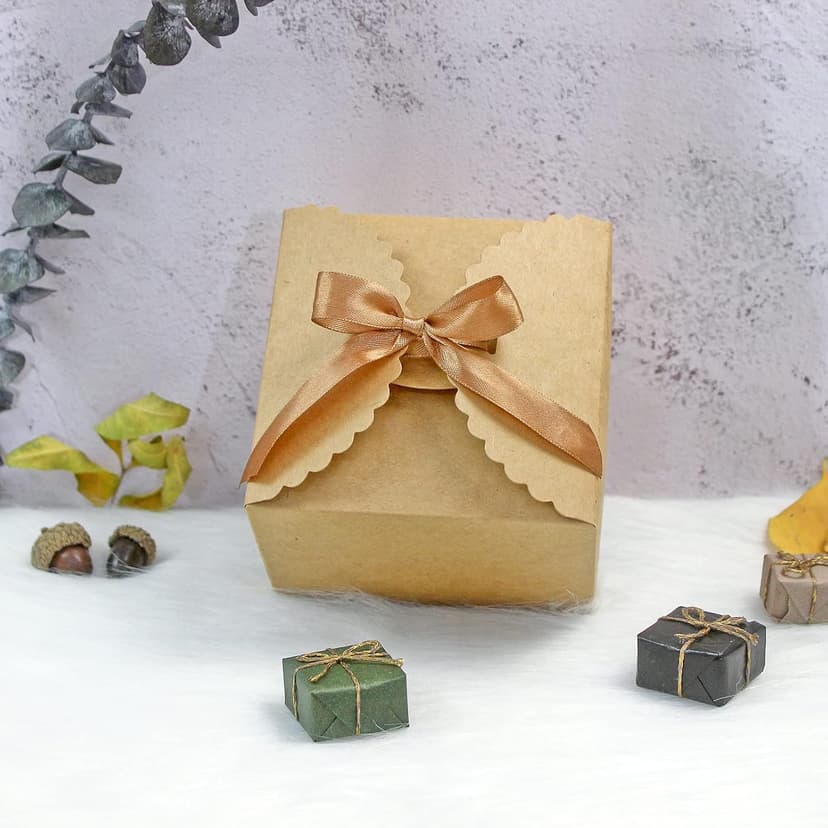 Empty Paper Boxes for Cookies, Candy, Chocolate, Craft, Candle, Gift Giving, Birthday, Parties, Holiday, 4.75 X 4.75 X 3.53 WEWILUCK Brown Box for Presents, 10 Pack Small Kraft Gift Boxes with Ribbon B09M3L1L2J