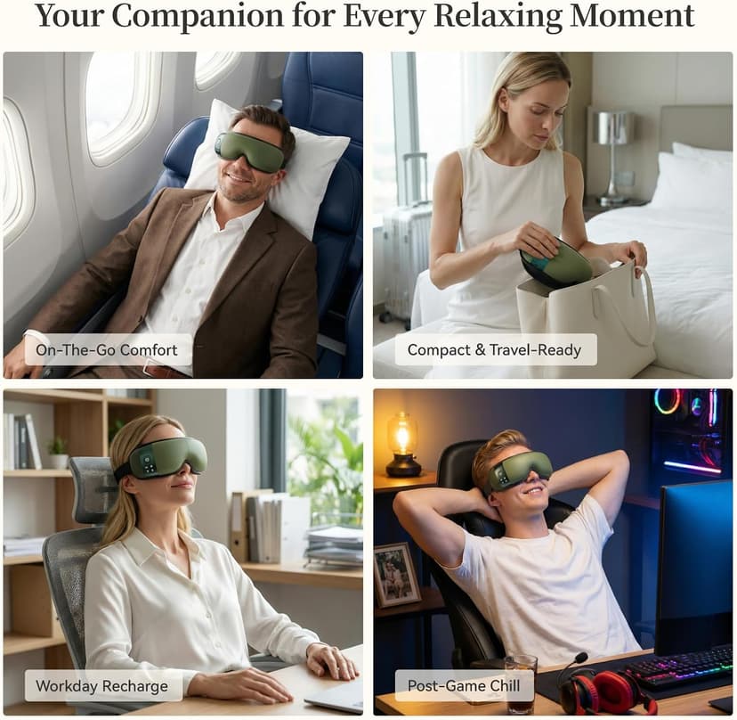 35dB, Lightweight Eye Massager, Gift for Women Husband, for Home, Office, and Travel ReliefRX Ultra-Quiet Eye Massager with Heat and Cooling, Sage Green B0GJ3CPT77