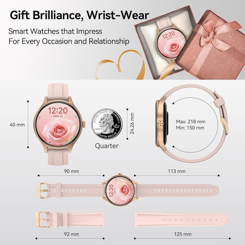 Smart Watches for Women (2 Bands), 1.27" Round Fitness Watch for Android iPhone with Bluetooth Calls (Make/Answer), AI Voice Command, Heart Rate/SpO2/Sleep Monitor, 12 Days Battery, IP68 Waterproof