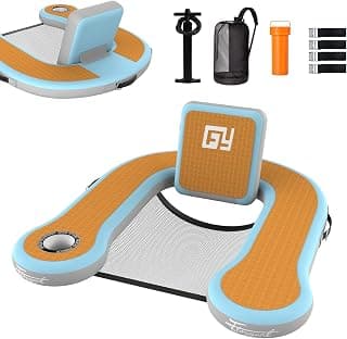 Adults Inflatable Pool Float Chair, Floating Lounger with Cup Holder, 100° Fixed Backrest, Breathable & Sinking Mesh Seat, Inflatable Lounger Float for Swimming Pool/Beach/Lake/Party