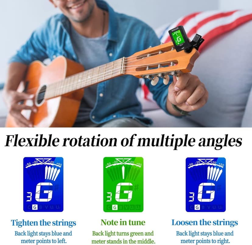 Guitar Tuner Clip on Ukulele Violin Tuner - Chromatic Tuner for Bass Electric Acoustic Guitar Tuner
