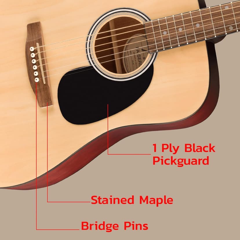 Fender Dreadnought Acoustic Guitar - Natural Bundle with Gig Bag, Tuner, Strings, Picks, and Austin Bazaar Instructional DVD