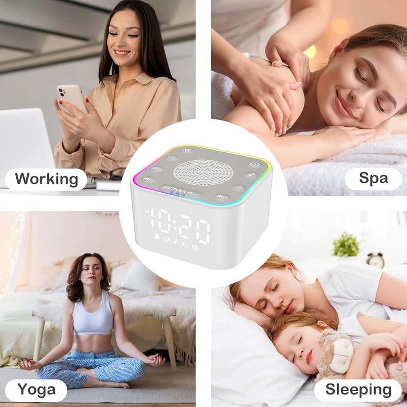 Wkzay White Noise Sound Machine: 30 Non-Looping Sleep Sound Therapy for Adults - Noise Canceling for Bedroom, Adjustable Night Light & Timer, Built-in Alarm Clock
