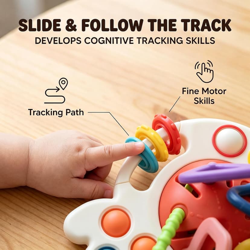 Silicone Teething and Car activities, Baby Shower Gifts for Infant 6-12 Months, 1 Year Old Boy and Girl Montessori Pull String Sensory Toy for Toddlers B0GZ3TLLZM