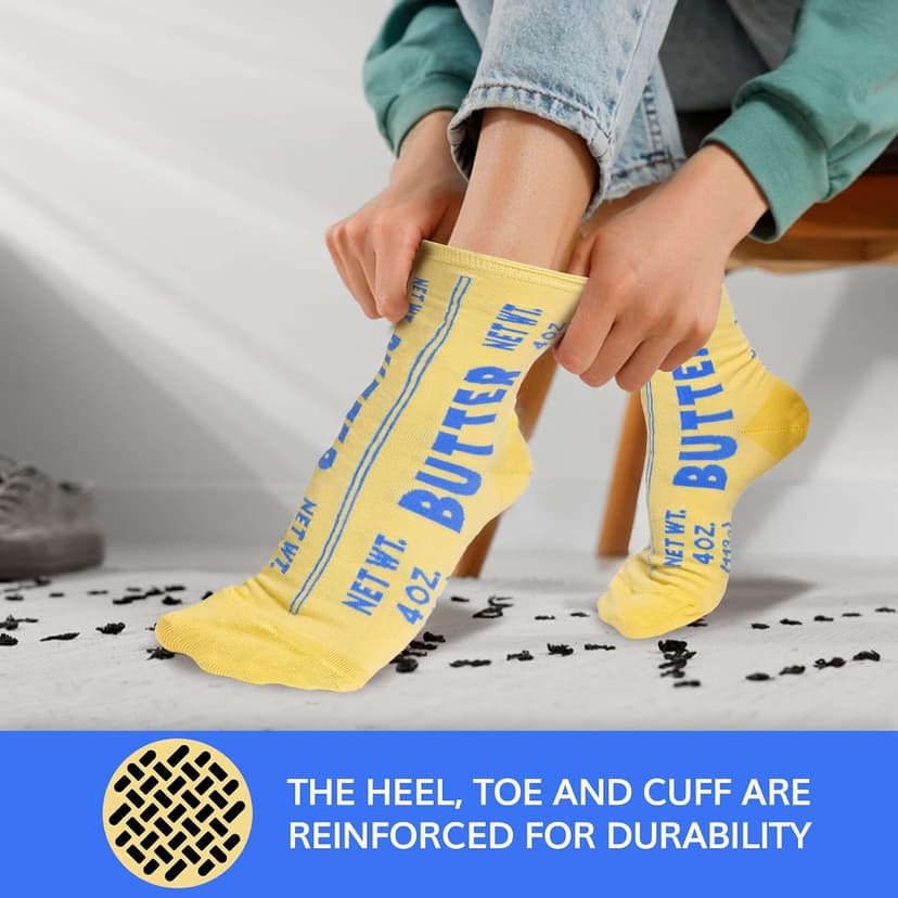 VELENTI Butter Socks – Funny Food Novelty Crew Socks for Women 5–10 & Men 4.5–8.5 | Soft Cotton Blend | Unique Gift for Chefs B0FX389337