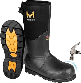 Rubber Work Boots with 800g Insulation, Puncture-Proof Steel Toe & Shank, Waterproof and Insulated 6mm Neoprene Hunting Boots for Farming, Construction, Fishing, and Manufacturing (Size 6-14)