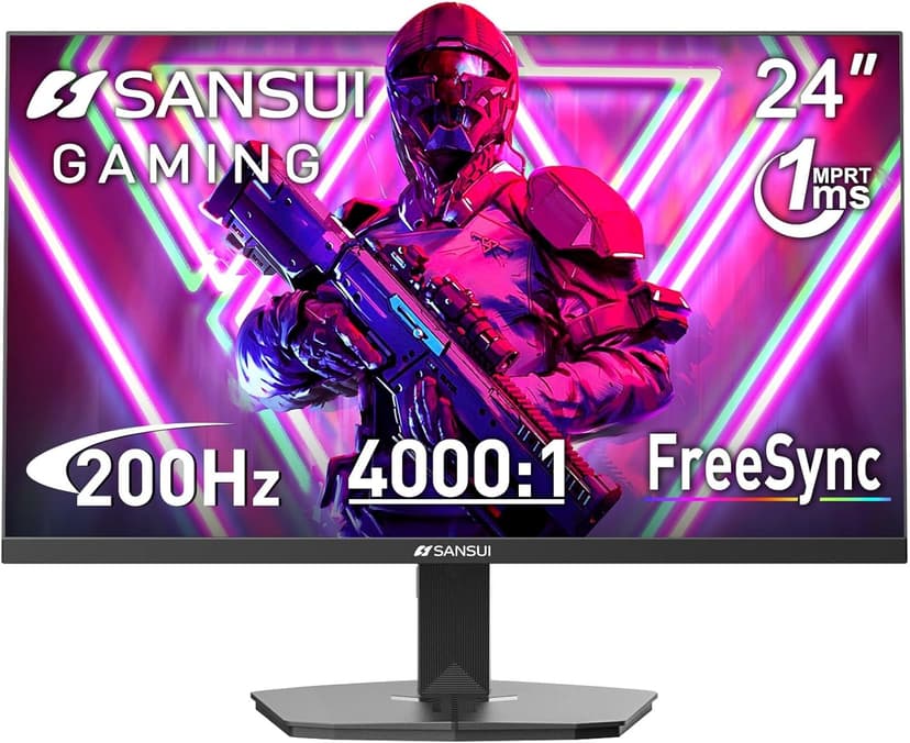 SANSUI 24 Inch Gaming Monitor 200Hz 1Ms FreeSync HDR 110% sRGB FHD 1080P Computer Monitor HDMI DP Ports Eye Care Frameless VESA Mount Cable Management (ES-G24F4L HDMI Cable Included)