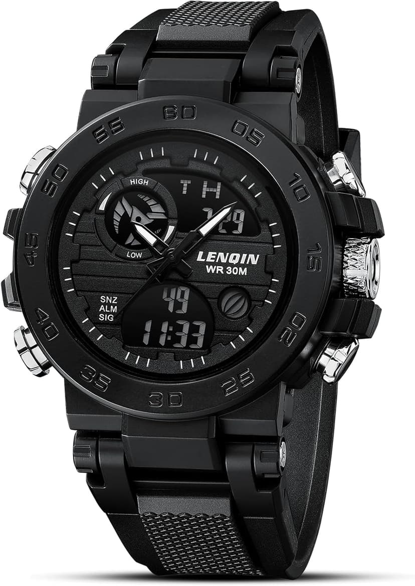 LN LENQIN Mens Watches Digital Military Watch for Men Stopwatch Army Survival Tactical Sports Outdoor Big Face Waterproof Men's Wrist Watches with LED Backlight/Timer/Alarm/Date