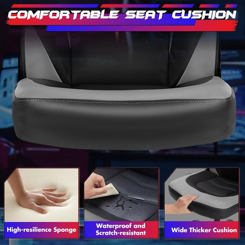 Sweetcrispy Computer Gaming Desk Chair - Ergonomic PU Leather with Comfy Lumbar Support, Height Adjustable Rolling Desk with Flip-up Armrests, for Home and Office