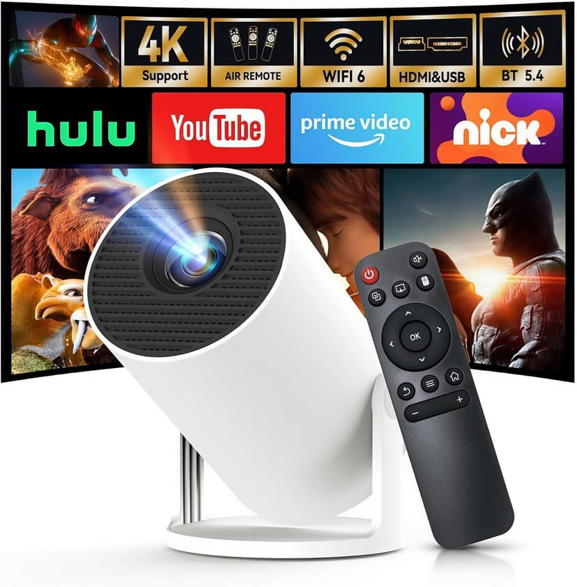[Built-in Apps & 2026 Upgraded] Mini Projector with Wi-Fi 6 & Bluetooth 5.4, 1080P 4K Support Full HD, Auto Keystone 360° Portable Home Cinema Smart Projector for iOS/Android X1 B0F9XTQKW1