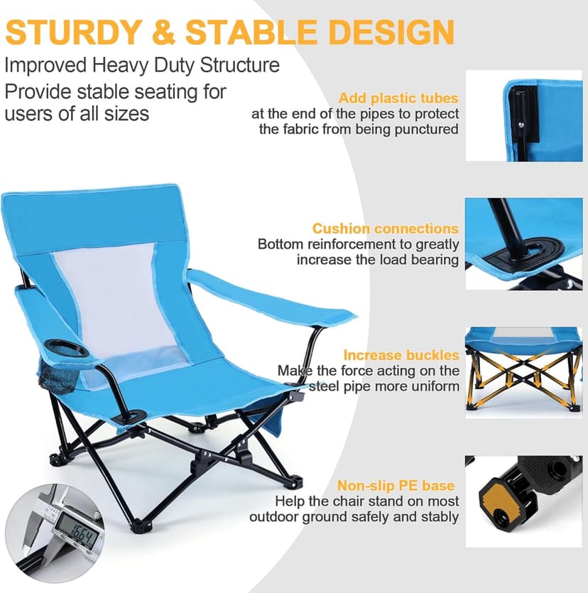 Joyfair Beach Camping Chair (2 Pack), Outdoor Folding Lawn Chair for Adult, Heavy Duty Portable Chair with Armrest for Outside Fishing, Sport, Cup Holder & Storage Pocket, Carry Bag (Blue, Classic)