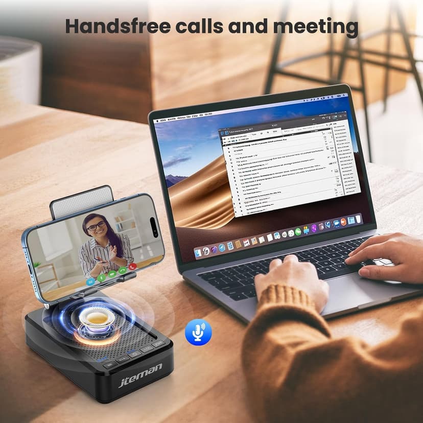 JTEMAN Cell Phone Stand with Bluetooth Speaker and Charging Function,Bluetooth Audio Power Bank Bracket,Birthday Gifts for Men Women,Kitchen Gadgets for Most Phones and Tablets-Black