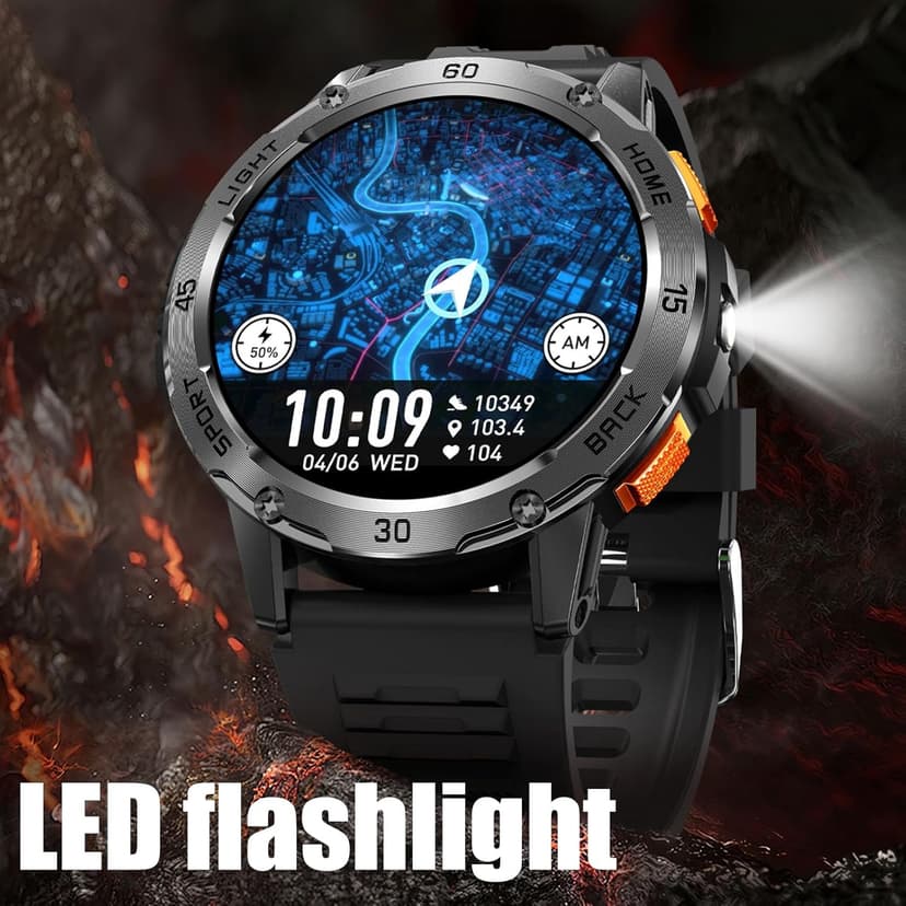 Jooeniok 2026 New Outdoor Compass with Bluetooth Calling and Health Monitoring - 100+ Exercise Modes, Music Playback, Voice Assistant, Waterproof, 1.53-inch Screen, Flashlight for Fitness and Sports