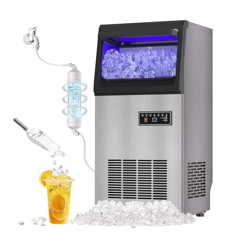 Commercial Nugget Ice Maker 80Lbs/24H with 15Lbs Storage, Stainless Steel Pellet Ice Machine, Ready in 10-15 Mins, Self-Cleaning for Home Office Bars Restaurants