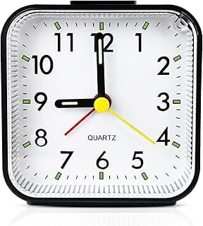 Lamisola Small Analog Travel Alarm Clock, Battery Operated Desk Table Shelf Clock for Kids, Quieter Bedside Alarm Clocks for Bedrooms Bathroom Living Room Kitchen, Black
