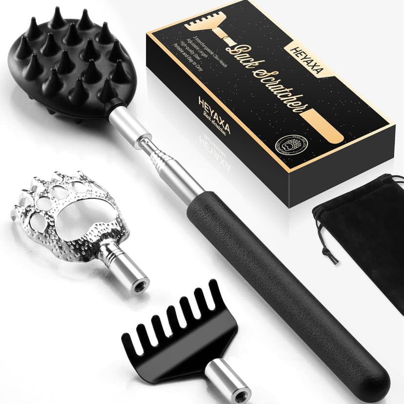 Telescoping Back Scratcher with 3Pcs Detachable Heads, Back Scratcher for Men/Women, Fathers Day Dad Gifts Birthday Gifts for Husband, Men, Women, Him, Her