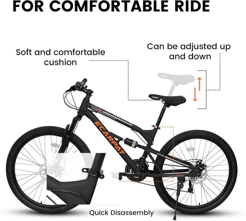 Mountain Bike 24/26/27.5 Inch,Full Suspension, 21-Speed Disc Brake,Carbon Steel Adult Sport Bicycle for Mens Womens