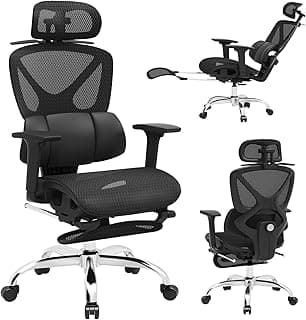 Freepub Ergonomic Mesh Office Chair, Home Desk Chair with Adjustable Lumbar Support, 3D Headrest and Armrests, Reclining Big and Tall High Back Computer Gaming Chair for Man Women, 350lbs, Black