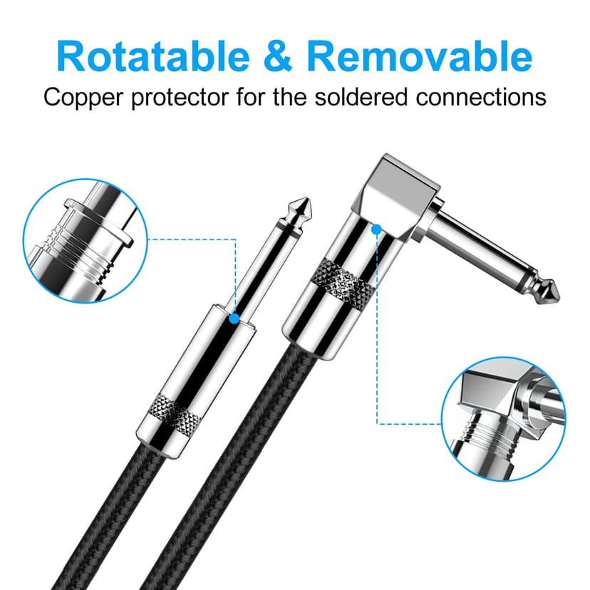 New Bee Guitar Cable 10ft Electric Instrument Bass AMP Cord for Electric Mandolin, Pro Audio (Right Angle to Straight, Black)