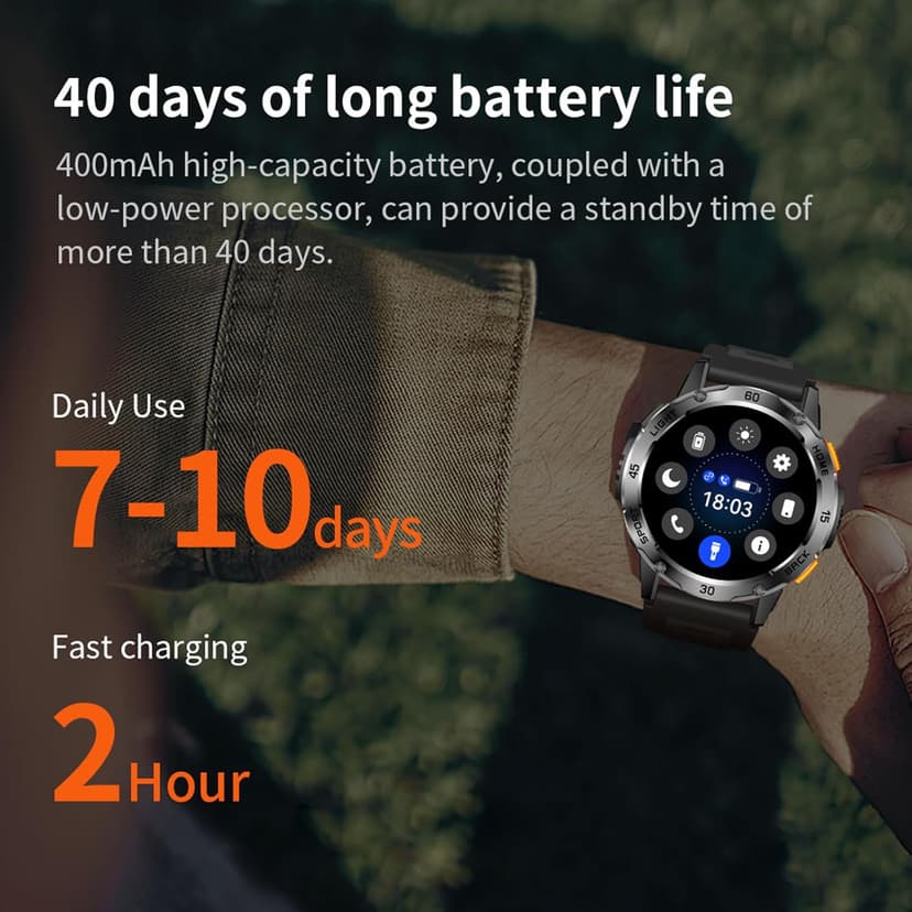 Jooeniok 2026 New Outdoor Compass with Bluetooth Calling and Health Monitoring - 100+ Exercise Modes, Music Playback, Voice Assistant, Waterproof, 1.53-inch Screen, Flashlight for Fitness and Sports