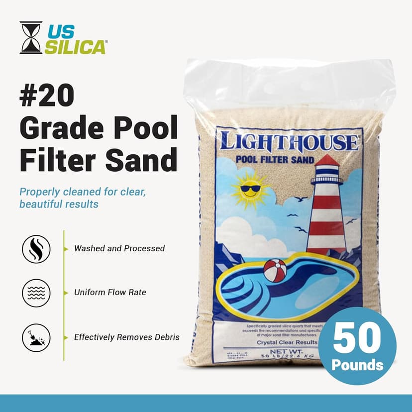 U.S. Silica 50 Pound Pool Filter Sand, Safe and Odorless Crystalline Silica Filtration Media for Swimming Pool Systems Maintenance