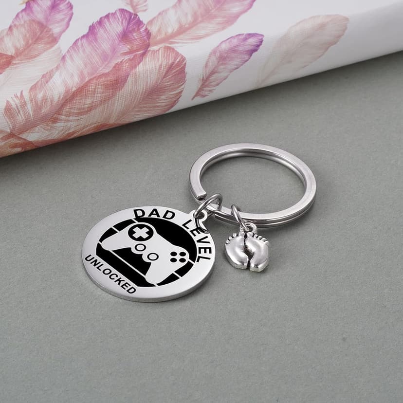 MIXJOY New Expecting Dad First Time Father's Day, Dad Unlocked Keychain with Baby Footprint Charm