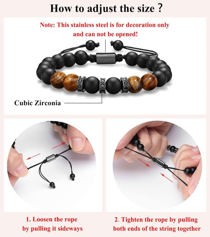 UNGENT THEM Mens Natural Stone Adjustable Bracelet for Men, Anniversary Birthday Christmas Graduation Gift for Him, Son, Brother, Husband, Boyfriend...