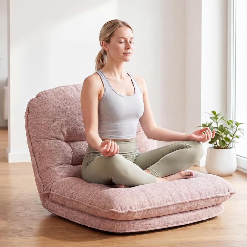 DUMOS Comfy Saucer Chair,PU Leather Foldable Chairs for Bedroom, Living Room, Dorm & Gaming, Small Foldable Fashion Floor Chair with Back Support for Small Spaces Adults, Dark Pink