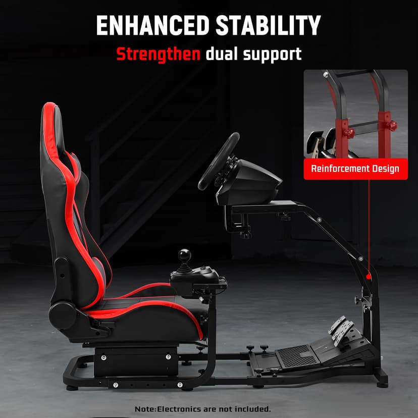 Dardoo G29 Adjustable Gaming Sim Cockpit With Red Seat Fit for Logitech G920 G923, for Thrustmaster T300 Racing Steering Wheel Stand, Not Including Steering Wheel Pedal and Handbrake
