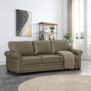 Faux Leather Sofa,82" W Mid Century Modern Couch with Storage Place,Oversized 3 Seater Sofa with Nailhead Trim&Rolled Armrests,Deep Seat Comfy Couch for Living Room,Bedroom,Apartment,Office(Taupe)