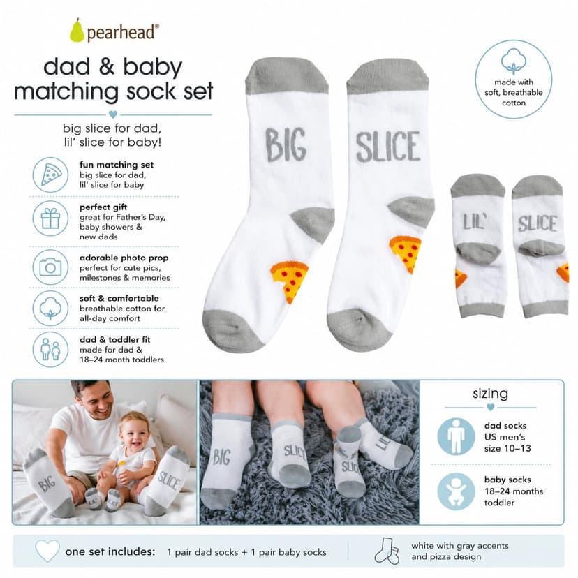 Parent And Baby Socks, Big And Little Slice Design, New Dad Gift, Baby Keepsake, Coordinating Family Apparel Pearhead Dad And Baby Matching Pizza Sock Set B08X8YF5L3